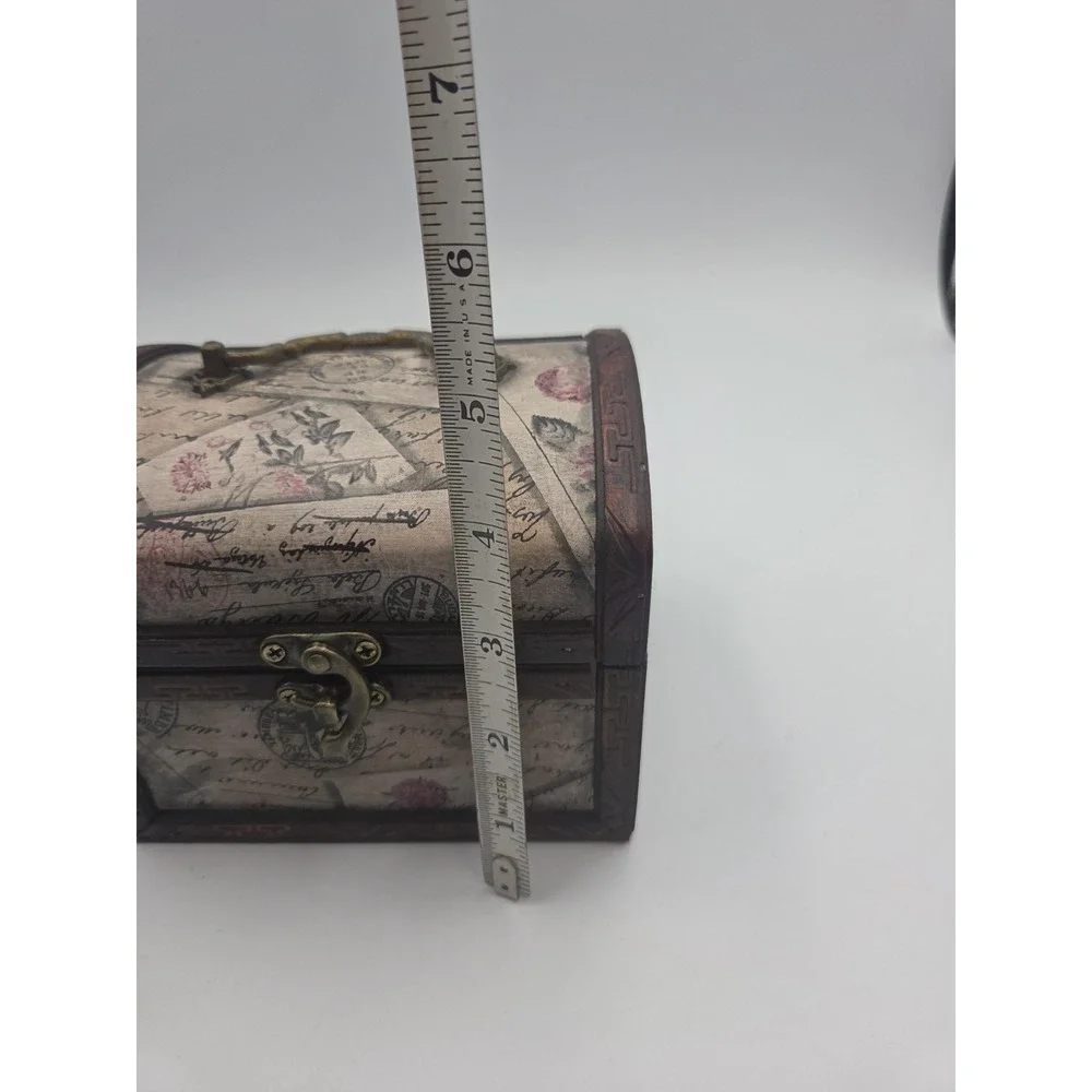 Vintage Wooden Jewelry Box Rose Peony And Script Design Storage box 7''